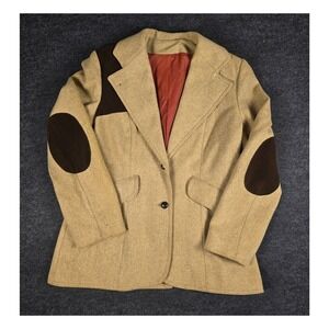 Vtg Coat Fair Tan Brown Wool Classic Blazer Jacket Suede Elbow Patches Size 38S